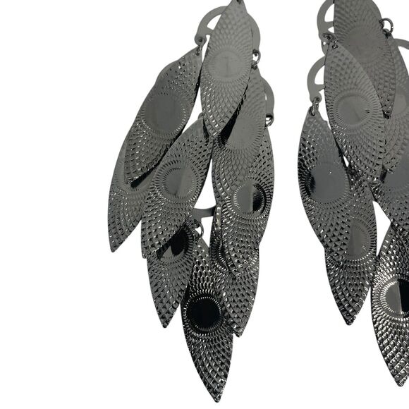 Black Tone Statement Earrings Leaf Drop Floral Dangle Style Intricate Fashion - Picture 5 of 9